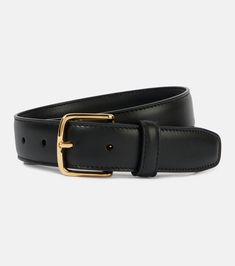 Classic leather belt in black - The Row | Mytheresa Timeless Black Belt, Designer Black Leather Belt, Timeless Black Leather Belt Buckles, Classic Black Belt Buckles, Designer Calf Leather Business Belt, Designer Calf Leather Belt For Business, Calf Leather Belts With Removable Buckle For Business, Black Rectangular Belt For Formal Occasions, Classic Black Rectangular Belt Buckles