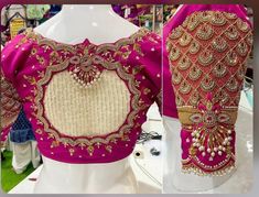 Hand made Exclusive bridal collection  Stone studded great workmanship  hand work completely , awesome skills applied work ! Any color can be done ! Gold Silver come up with any color with your blouse measurements we can make it for you! contact seller for time and dispatch Blouse Inspiration, Maggam Blouse, Maggam Work Blouse, Zardosi Work, Wedding Saree Blouse Designs, Wedding Blouse Designs