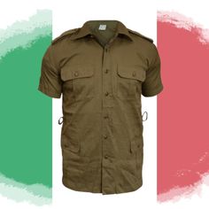 Extremely light shirt of the Italian army in the "Safari" style, with short sleeves, two shoulder straps and four pockets. The shirt was part of the Summer Experimental Uniform. No matter if you are going on a trip to the equatorial bush or Masuria, this unique shirt will make you look good. Technical date: Origin: Italian Army Material: Polyester 65%; Cotton 35% Very good condition Size: Neck circumference. Khaki Short Sleeve Shirt For Summer Outdoor, Summer Khaki Short Sleeve Shirt For Outdoor, Summer Outdoor Khaki Short Sleeve Shirt, Khaki Collared Camp Shirt For Outdoors, Utility Shirt With Cargo Pockets And Short Sleeves, Summer Adventure Short Sleeve Shirt, Utility Shirt With Flap Pockets And Short Sleeves, Short Sleeve Utility Shirt With Flap Pockets, Khaki Short Sleeve Utility Top