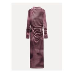 High collar midi dress with long ruched sleeves. Draped fabric at waist. Matching interior lining. Hidden zip closure at side. Gaun Tulle, Dress With Gathers, Waistcoat Dress, Cargo Shirts, Cardigan Sweater Dress, High Neck Long Sleeve, Sleeve Midi Dress, Draped Fabric, Long Sleeve Midi