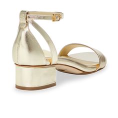 Stylish and comfortable, the Perfect Block Sandal 30 in gold nappa leather features a 30mm block heel, arch support, and adjustable ankle straps. Gold Heels With Heel Loop And Medium Width, Elegant Gold Block Heels With Stacked Heel, Luxury Gold Heels With Stacked Heel, Luxury Gold Stacked Heel, Gold Sandals With Stacked Heel Medium Width, Gold Sandals With Stacked Heel And Medium Width, Gold Ankle Strap Block Heels With Stacked Heel, Elegant Gold Low Block Heels, Elegant Gold Low Heel Block Heels