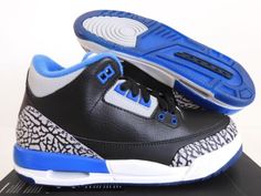 ad eBay - Find many great new & used options and get the best deals for NIKE AIR JORDAN 3 RETRO BG BLACK-SPORT BLUE-GRY SZ 5Y-WOMENS SZ 6.5 [398614-007] at the best online prices at eBay! Free shipping for many products! Sporty Jordan Shoes With Contrast Sole For Sports, Jordan Shoes With Cushioned Footbed For Streetwear, Air Jordan 4 Sporty Shoes With Contrast Sole, Jordan Mid-top Shoes With Air Max Cushioning For Streetwear, Sporty Air Jordan 4 With Rubber Sole, Air Jordan 4 Sports Sneakers With Rubber Sole, Air Jordan 4 Sports Shoes, Air Jordan 4 Sports Shoes With Rubber Sole, Air Jordan 4 Low-top Sports Shoes With Contrast Sole