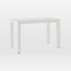 a white table with two drawers on the top and one drawer at the bottom, against a white background