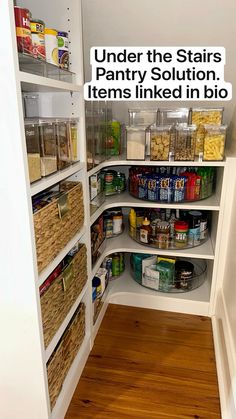 an organized pantry with lots of food in it