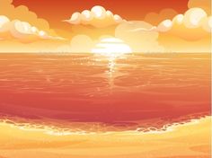 an orange sunset over the ocean with clouds in the sky - landscapes nature / art