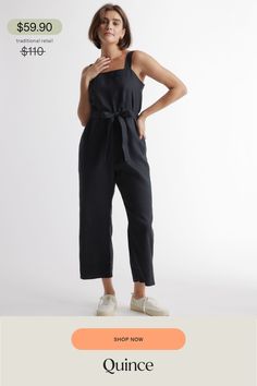 One and done. Just add accessories for an effortlessly cool utilitarian-chic look. Our square-neck linen jumpsuit from our best-selling European linen collection couldn’t be simpler with adjustable shoulder straps and self-tie belt for a perfect fit. Did we mention it’s also super comfy, breathable, and lightweight?  | Quince | Women's 100% European Linen Square Neck Jumpsuit in Black, Size Small Summer Workwear Jumpsuits And Rompers With Adjustable Straps, Summer Workwear Overalls With Adjustable Straps, Casual Linen Belted Jumpsuits And Rompers, Casual Linen Jumpsuits And Rompers For Work, Chic Linen Jumpsuits And Rompers With Tie Waist, Chic Summer Overalls With Adjustable Straps, Summer Linen Jumpsuits And Rompers With Adjustable Straps, Black Linen Jumpsuits And Rompers For Summer, Square Neck Jumpsuit