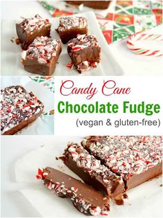 candy cane chocolate fudge vegan and gluten - free desserts on a plate