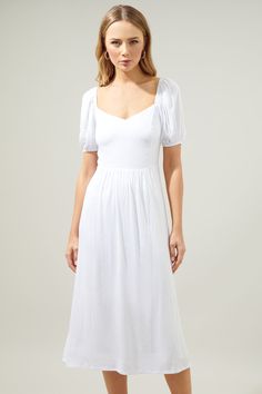 Alessi Puff Sleeve Midi Dress – Sugarlips Engagement Photo Dress, Flowy Midi Skirt, Cottage Core Style, Classic Cottage, Puff Sleeve Midi Dress, Summer Capsule, Sleeve Midi Dress, White Midi Dress, Midi Length Dress