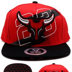 Brand New Cotton Chicago Top Level Longhorn 23 Snapback Hat. Longhorn Bull Head Stacked Over 23 On A Red Crown With Black Bill. Longhorn Bull On Back With Underbill Displaying Repeated Longhorn Bull Head All Over. One Size Fits Most. Snapback Hats Like These Normally Retail For $29 Plus Shipping, But You Can Take Advantage Of This One For Only $21 With Free Domestic Priority Mail Shipping!!! Hat Has All Logos And Letters On Crown Embroidered, Stitched On. Let's Go, Chicago!!! Red Casual Fitted Hat With Short Brim, Urban Red Snapback Hat, Red Urban Snapback Hat, Urban Style Red Snapback Hat, Urban Red Baseball Cap, Adjustable Red Snapback Hat With Short Brim, Red Crown, Snapback Hats, Chicago