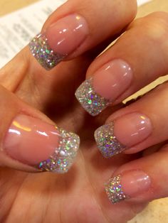 Color Glitter French Tip Nails, Easy Glitter Nails, Glitter French Tip Acrylic Nails, Jamaican Nail Designs, Glitter French Nails, Glitter Tip Nails, Nail Designs Ideas