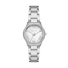 Montre Michael Kors Sage Acier Argente Ronde Quartz 31mm Fond Nacre Lunette Strass Bracelet Acier Argente Mk4824 Michael Kors