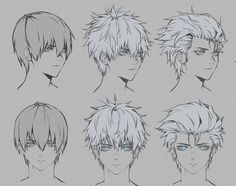 an anime character's head with different hairs and blue eyes, in various poses