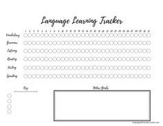 a printable language learning tracker for kids with handwriting and cursive writing on it