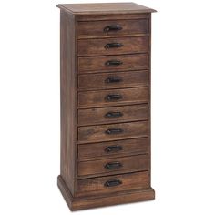 a tall wooden dresser with five drawers