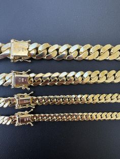 Gorgeous mens handmade cuban link chains 
Made in USA - by a 3rd generation Cuban jeweler! Perfectly filed down and polished
Hangs perfectly straight - doesn't kink or twist! Best cubans you will find anywhere - Guarantee that!
Very tight links - no gaps at all
 
Available in 5mm-10mm (this is chain thickness...it measures 2-4mm bigger at clasp)
Box lock clasp
Great for pendants or wear alone!
 
HEAVY SOLID 10k gold...not plated or filled...not hollow
IMPOSSIBLE TO RIP! Luxury 14k Gold Cuban Link Necklace With Curb Chain, Silver 14k Gold Cuban Link Bracelet, 14k Gold Cuban Link Necklace With Curb Chain, Luxury 14k Gold Cuban Link Necklace With Box Chain, Luxury Cuban Link Curb Chain Jewelry, Luxury Cuban Link Necklace With Figaro Chain, 14k Gold Cuban Link Chain Bracelet, Cuban Link Curb Chain Necklace, Luxury Cuban Link Chain Necklace With Polished Finish