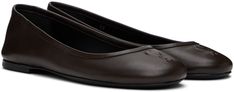 Nappa lambskin ballerina flats in brown. · Logo embossed at toe · Logo embossed at padded leather footbed · Suede and buffed leather lining · Rubber heel · Leather sole Supplier color: Dark coffee Elegant Brown Leather Ballet Flats, Formal Brown Almond Toe Ballet Flats, Formal Brown Ballet Flats With Flat Heel, Brown Leather Ballet Flats For Work, Paris Flat, Brown Logo, Paris Logo, Browning Logo, Dark Coffee