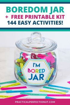 Boredom Jar Ideas, Kids Boredom Activities, Bored Jar Activity List, I’m Bored Jar For Kids, Summer Boredom Busters For Kids