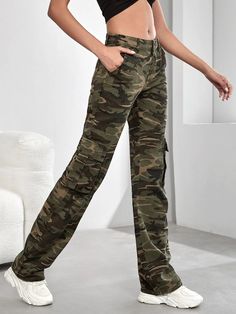 Introducing our Regular Fit Camo Print Flap Pocket Side Cargo Jeans, the perfect blend of style and functionality. With a trendy camouflage pattern and straight-leg design, these cargo pants are a must-have addition to your wardrobe. Made from cotton denim, they offer both comfort and durability. The non-stretch fabric ensures a regular fit that retains its shape. Detail: Pattern Type: Camo Type: Straight Leg Jeans Style: Cargo Pants Length: Long Fit Type: Regular Fit Fabric: Non-Stretch Materia Camouflage Straight Leg Utility Cargo Pants, Camouflage Straight Leg Cargo Pants, Camouflage Straight Leg Cargo Pants With Pockets, Camouflage Straight Leg Cargo Jeans With Multiple Pockets, Straight Leg Camouflage Pants With Multiple Pockets, Camouflage Straight Leg Pants With Multiple Pockets, Trendy Full-length Camouflage Cargo Pants, Trendy Camouflage Full-length Cargo Pants, Trendy Camouflage Cargo Pants With Pockets