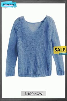 Thin V Neck Sweater Fishnet Long Sleeve Top, Preppy Aesthetic Outfits, Fog Blue, Knitted Blouse, Princess Sleeves, Outer Wear, Early Autumn, Spring 2023, Early Fall