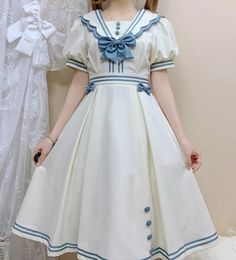 Alison In Wonderland Costume, Lolíta Dresses, Kawaii Style Short Sleeve Dresses, Kawaii Ruffle Dress For Cosplay, Girls Apron Dress, Kawaii Dresses With Bow, Blue Kawaii Dress With Doll Collar, Gaun Abad Pertengahan, Old Fashion Dresses