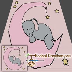 an elephant is sleeping on the moon with stars in it's back ground and next to a photo of its baby