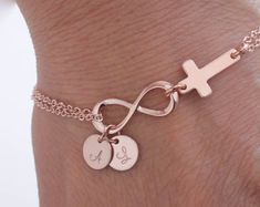 Personalized Infinity Bracelet. Initials Rose Gold Bracelet. - Etsy Personalized Infinity Rose Gold Jewelry, Personalized Rose Gold Infinity Jewelry, Hypoallergenic Rose Gold Infinity Jewelry, Rose Gold Jewelry With Adjustable Chain For Best Friend, Adjustable Rose Gold Jewelry For Bridesmaid Gift, Sister Wife, Mom And Sister, Rose Gold Bracelet, Tiffany Heart