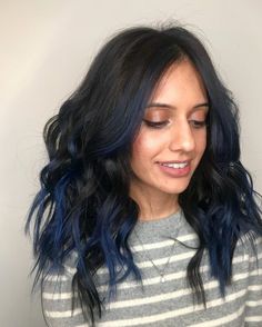 Dark Blue Hair Highlights For Black Hair, Dark Blue Streaks In Black Hair, Dark Brown With Blue Highlights, Blue Hair Highlights For Black Hair, Black Hair With Dark Blue Highlights, Dark Blue Highlights In Black Hair, Dark Blue Highlights In Brown Hair, Dark Brown And Blue Hair, Blue Streaks In Black Hair