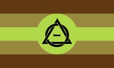 a green and brown striped background with a black triangle in the center on top of it