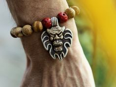 Dangerous Desert Jasper combined with a Demon Head. Excellent workmanship & detail. Lots of hand work in this design. Desert Jasper, Polychrome Jasper, Wrist Mala, Spiritual Crystals, Cycle Of Life, Mala Bracelet