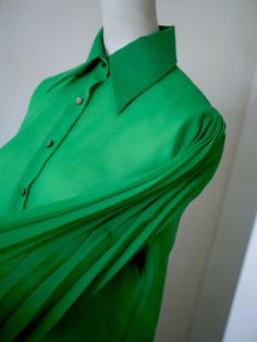 Authentic 70s blouse in semi-transparent (soft) polyester voile in a deep green. Featuring very beautiful pleated lantern sleeves (good fit) with high three-button cuffs (all original). In good condition. Elegant Green Top With Gathered Sleeves, Green Formal Tops With Button Cuffs, Fitted Green Blouse With Gathered Sleeves, Elegant Green Tops With Button Cuffs, Formal Green Tops With Button Cuffs, Green Blouse With Blouson Lantern Sleeves, Green Blouse With Balloon Sleeves, Green Fitted Blouse With Balloon Sleeves, Elegant Green Blouse With Button Cuffs