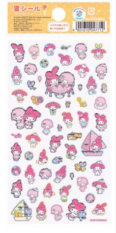 an assortment of stickers with different animals on them, all in pink and blue