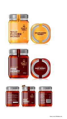 various jars of honey with labels on them