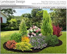 landscape design magazine cover with various types of flowers and shrubs in the front garden area