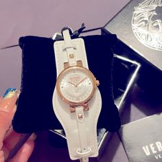 Genuine Versus Versace Ladies Watch Comes With Original Box Tags Authenticity Card By Versace And Watch Cushion. Genuine Leather. Beautiful Watch . Ships Fast Smoke Free Home #Versace #Versusversace #Watches #Tumepiece #Watchcollector #Watches #Wristwatch #Time #Designer #Designerwatches #Fashion #Fashionwatches #Wristwatch #Lion #Watchface #Whitewatches #Signature #Saks #Whiteversace #Jewlery #Accessories #Jewels #Costumejewelry #Accessorize #Fashionista # Reloj #Relojesdemarca #Relojesbuenos Luxury White Watches With Leather Strap, Designer White Quartz Watch, Designer White Leather Watches, Versus Versace Watch, Red Watch, Beautiful Watch, Versace Gold, Versus Versace, Versace Watch