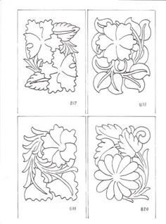 four different pictures of flowers and leaves