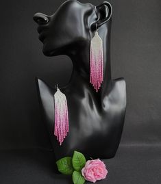 White pink seed bead earrings Chandelier earrings Gradient - Etsy �Украина Pink Chandelier Earrings For Summer Party, Pink Dangle Chandelier Earrings As Gift, Summer Beaded Fringe Chandelier Earrings, Handmade Pink Dangle Tassel Earrings, Handmade Pink Chandelier Earrings As Gift, Pink Dangle Earrings For Summer, Elegant Chandelier Earrings With Colorful Beads For Summer, Elegant Colorful Beaded Chandelier Earrings For Summer, Elegant Pink Earrings With Tiny Beads