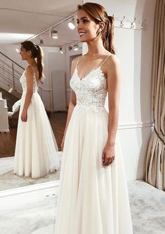 A-line Straps V Neck Sleeveless Long Tulle Wedding Dress Prom Dress Tulle, Long Gown For Wedding, Lace Long Prom Dress, Boho Bridal Dress, Informal Dress, Spaghetti Strap Wedding Dress, Lace Applique Wedding Dress, Tulle Evening Dress, Wedding Dresses With Straps