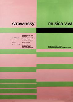 an advertisement for strawnsky musica viva, with green and pink stripes