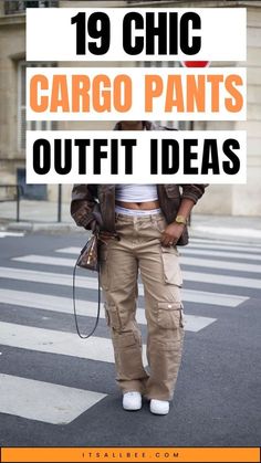 Cargo Pants Outfit For Ladies, Loose Khaki Pants Outfit For Women, Baggy Cargo Sweatpants Outfit, How To Wear A Cargo Pants, Tops For Cargo Pants Women Outfit, Back Cargo Pants Outfit, What Tops To Wear With Cargo Pants, Outfits With Brown Joggers, Elevated Cargo Pants Outfit