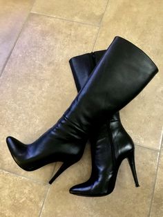 Healed Boots, Black Leather High Boots, Leather High Boots, Heels Classy, Swag Shoes, Pretty Shoes