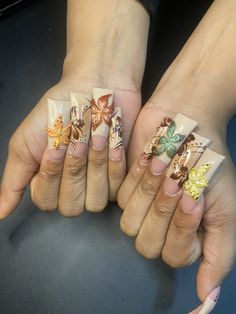 Brown Color Nails Designs, Simple Unique Nails, Fall Duck Nails, Short Nail Designs Autumn, Pink And Yellow Nail Designs, Fall Nail Inspo Acrylic, Nails Maximalist, Fall Baddie Nails, Birthday Cake Nails