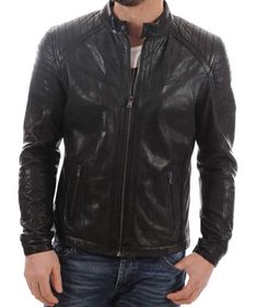 Men's Leather Jacket Genuine Lambskin Black Biker Motorcycle Jackets For Men MJ088