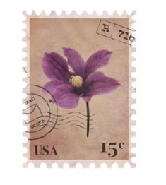 a postage stamp with a purple flower on it