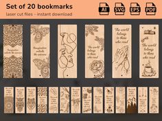 set of 20 bookmarks laser cut files instant download