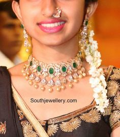 Polki Emerald Choker Set photo #GoldJewelleryLatest Emerald Choker, Set Photo, Jewellery Bridal, Jewellery Wedding, Diamond Necklace Designs