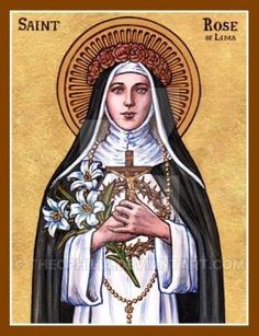 the icon of st rose of alexandria with flowers in her hands and an ornate frame