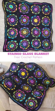 Blanket Yarn Free Crochet Patterns, Crochet Stained Glass Square, Eclipse Crochet Pattern, Moon Phase Crochet Blanket, Picture Crochet Patterns, Cool Crochet Patterns Blanket, Alien Head Granny Square, Space Themed Granny Square, Stained Glass Crochet Square