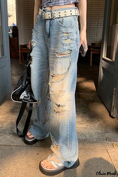 Olivia Mark - Ripped and Relaxed Light Blue Denim Jeans for Ladies Jeans For Ladies, Light Blue Denim Jeans, Wide Legged Jeans, Casual Denim Jeans, Light Blue Denim, Blue Denim Jeans, Casual Denim, Wide Leg Jeans, Casual Chic