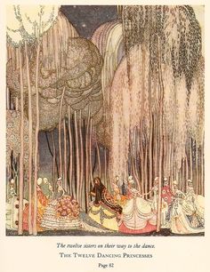 the twelve dancing princesses are depicted in this illustration from an old children's book