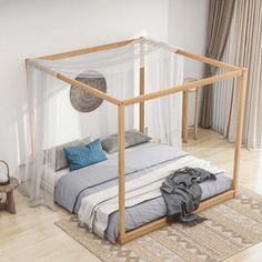 a bed with a white canopy over it